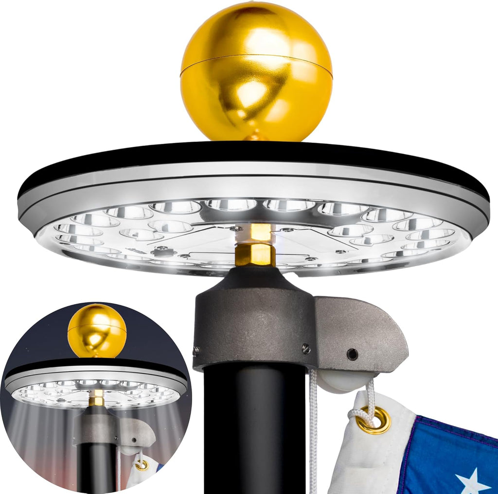 Black Flag Pole Light Solar Powered, 26 LED Weatherproof Solar LED Light for Most Flagpoles, 100% Flag Coverage from Dusk to Dawn for 12 Hours