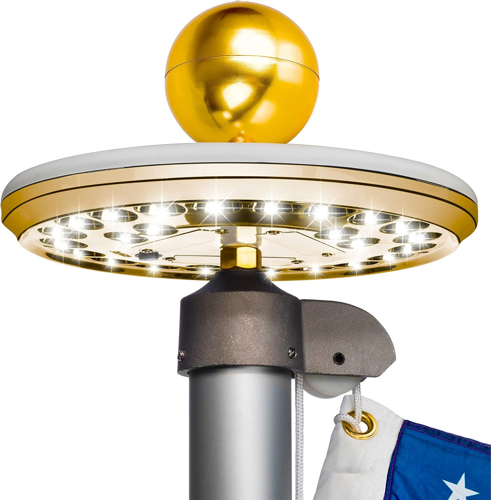 Deluxe Flag Pole Light Solar Powered - 1300 Lumen Solar Light for Flagpole - Light Up American Flag Outdoor with Solar Flag Pole Light from Dusk to Dawn for 12+ Hours - 100% Coverage Gold Flag Light